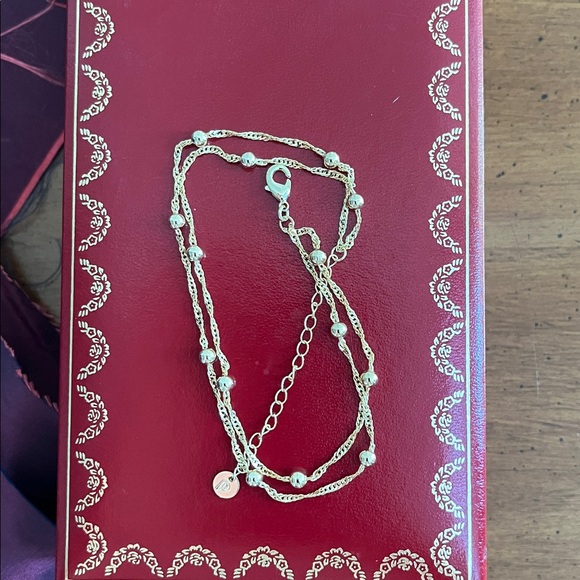 Elegant 14K Gold twisted double strand beaded anklet - Picture 2 of 3